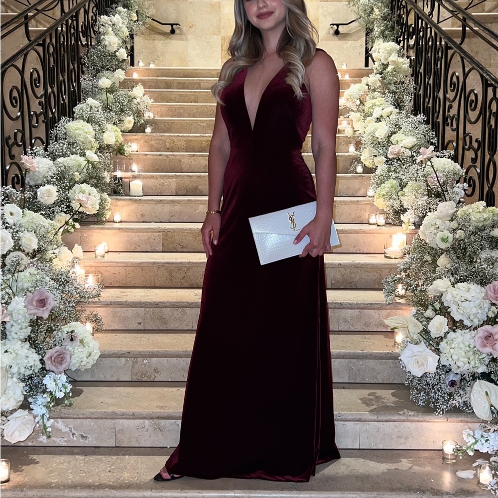 Jenny Yoo Elegant Burgundy Evening Gown